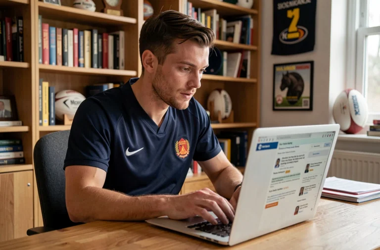 Supporter clermontois débutant qui découvre le forum ASM Cybervulcans sur son ordinateur portable à la maison